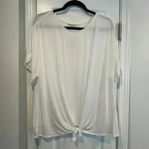 NWT Loft White Wrap Knotted Front Short Sleeve Flowy Oversized Tee Size M
